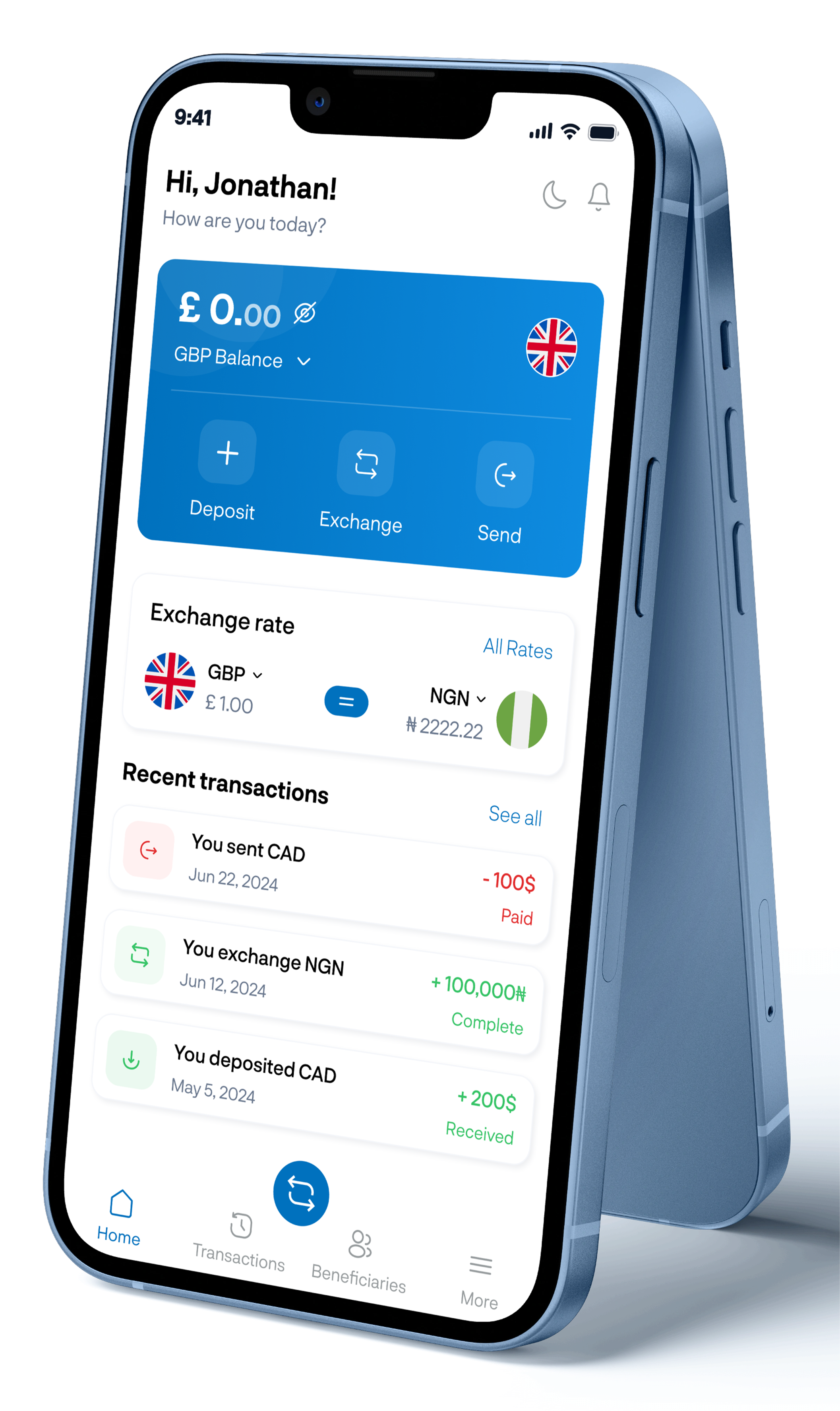 Ntradex multi-currency wallet displayed on a blue phone